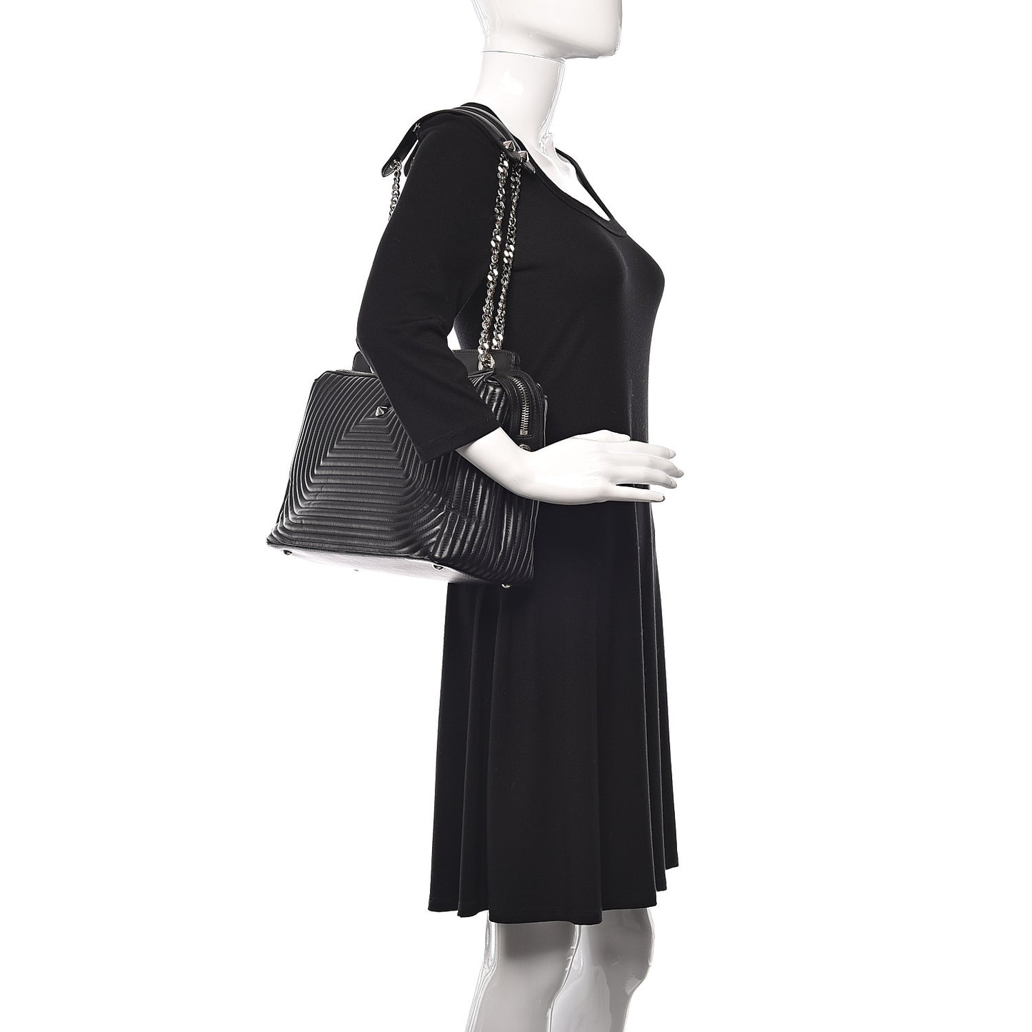 Shiny Nappa Trapuntata DotCom Chain Satchel Black