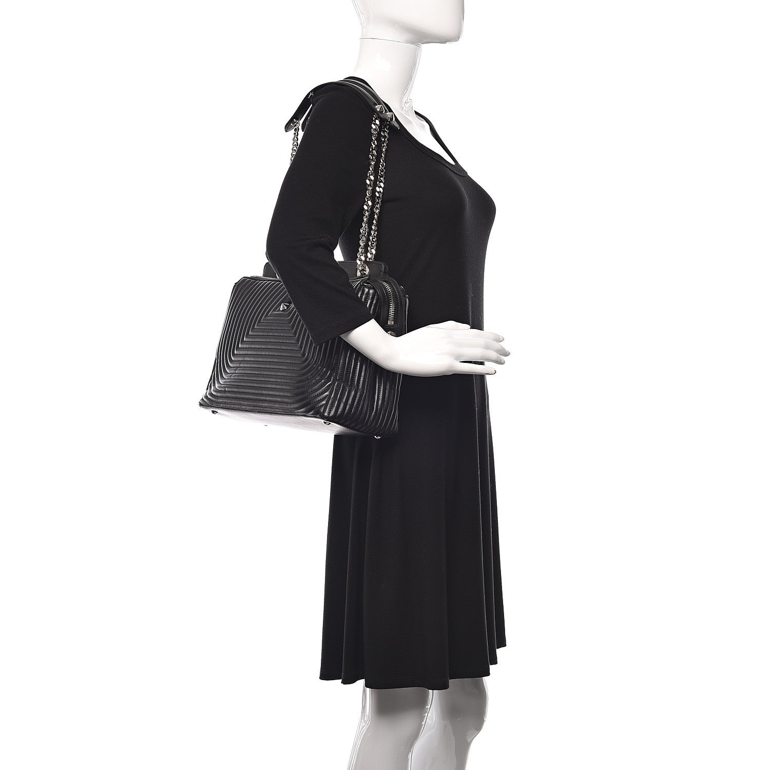 Fendi Shiny Nappa Trapuntata DotCom Chain Satchel Black 2 of 9