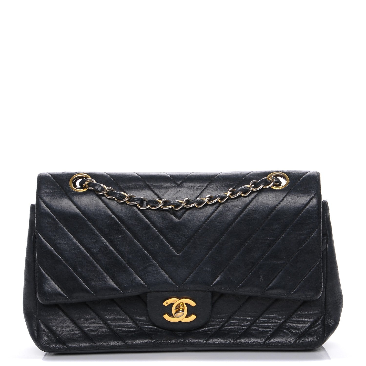 Chanel Lambskin Chevron Quilted Medium Double Flap Black 1 of 14