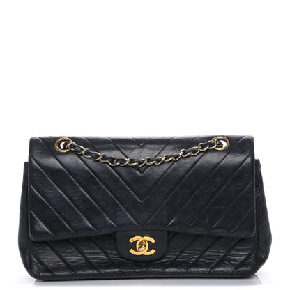 Chanel Lambskin Chevron Quilted Medium Double Flap Black 1 of 14