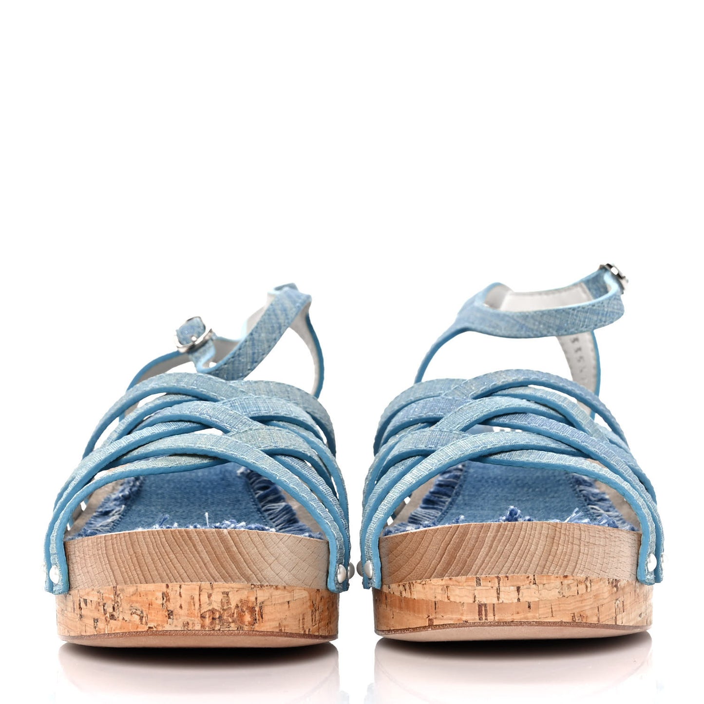 Fantasy Calfskin Denim Pearl Cork Sandals 39 Blue
