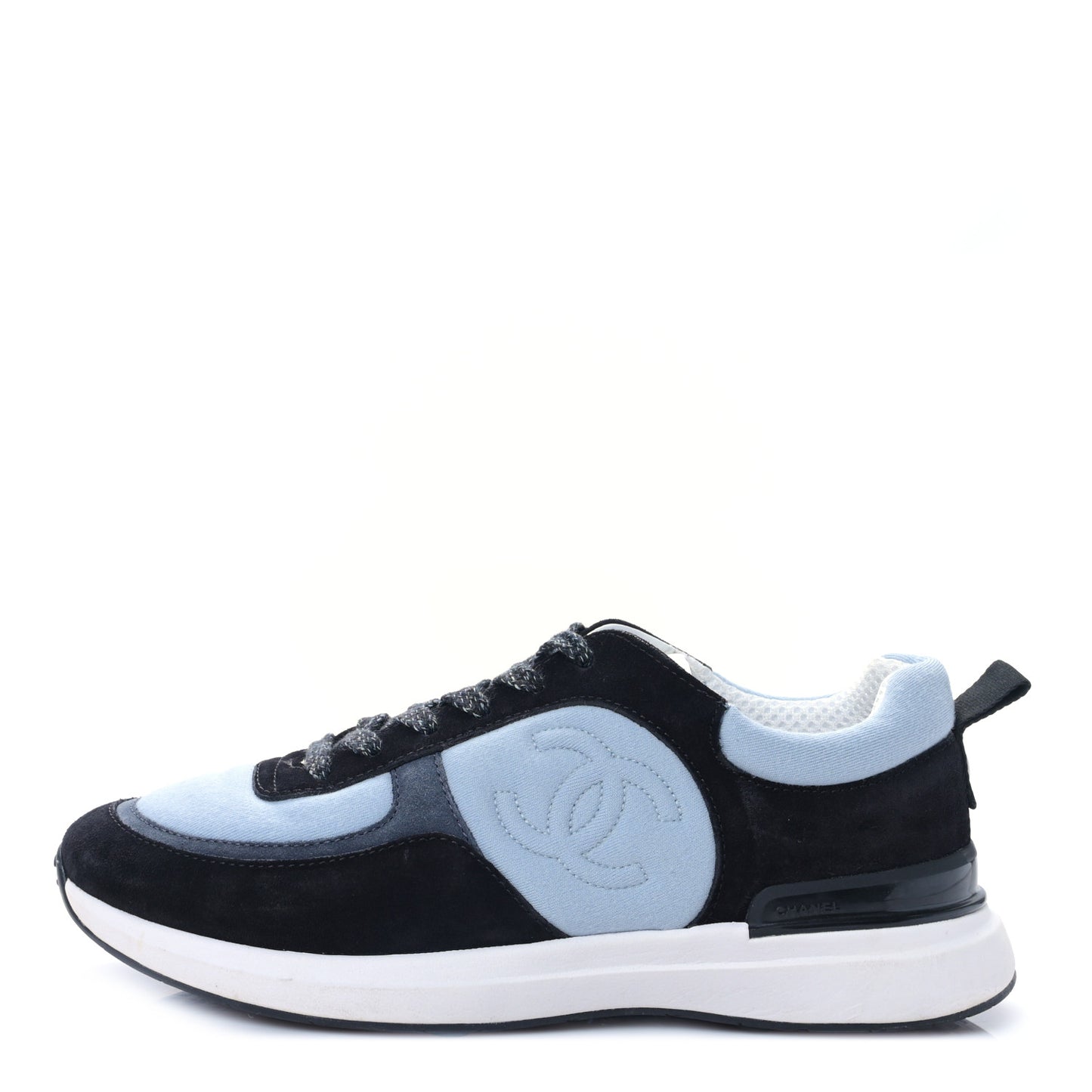 Suede Calfskin Fabric CC Sneakers 39 Light Blue Black