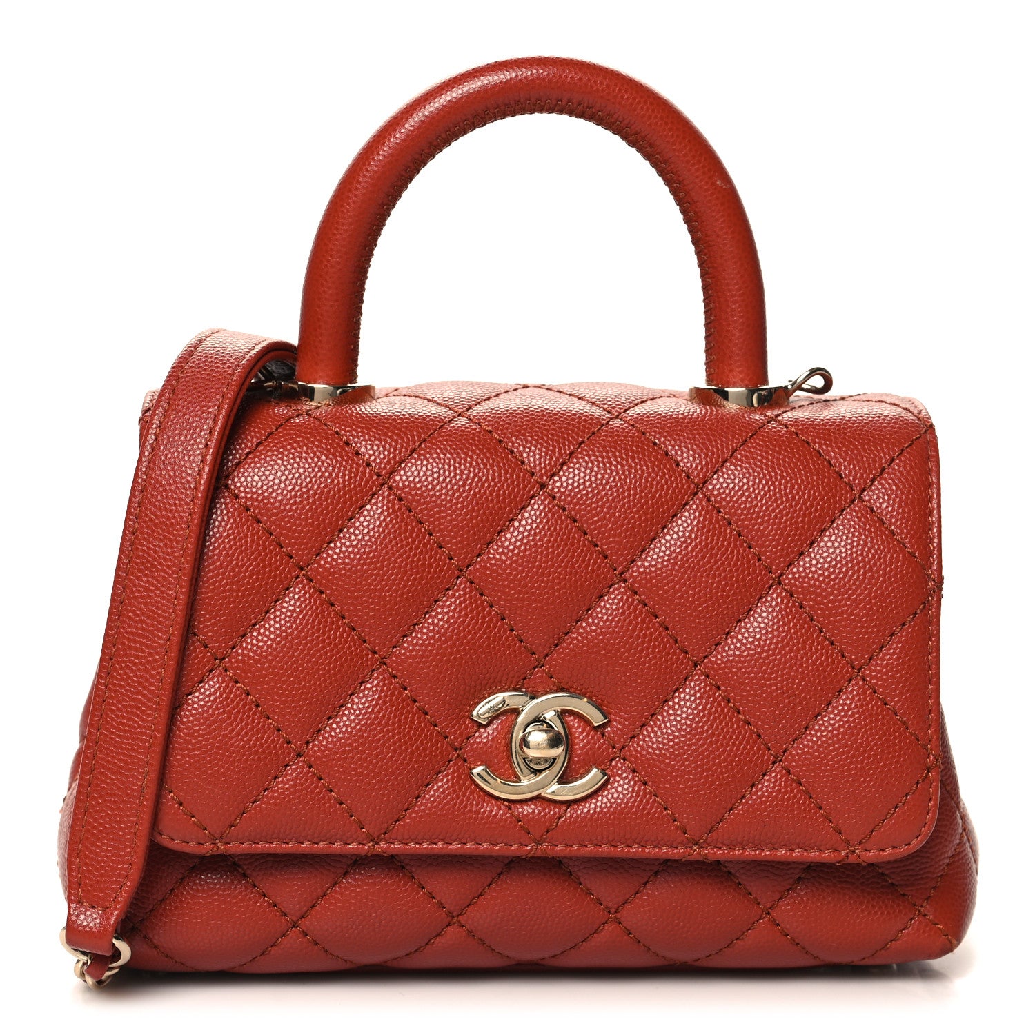 Chanel Caviar Quilted Extra Mini Coco Handle Flap Dark Orange 1 of 12