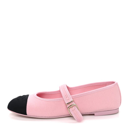 Chanel Fabric Grosgrain Mary Jane Flats 38 Light Pink Black 1 of 11