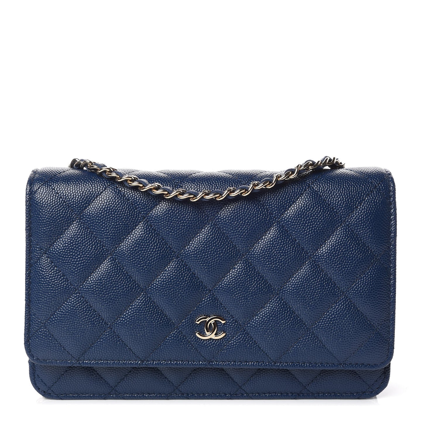 Caviar Quilted Wallet On Chain WOC Navy Blue