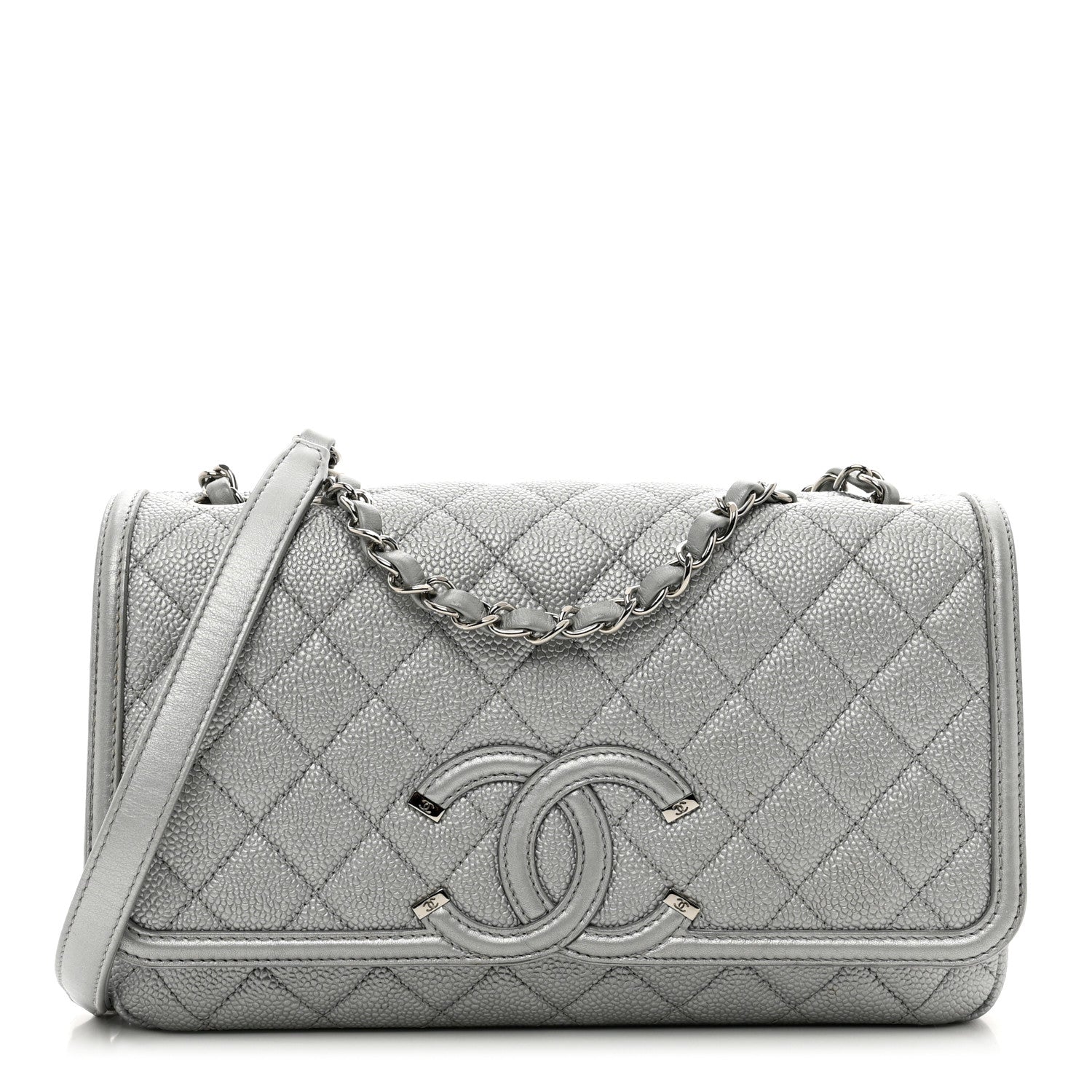 Chanel Metallic Caviar Quilted Medium CC Filigree Flap Silver 1 of 10