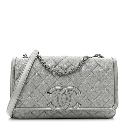 Chanel Metallic Caviar Quilted Medium CC Filigree Flap Silver 1 of 10