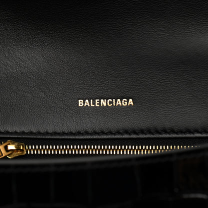 Balenciaga Shiny Calfskin Crocodile Embossed Small Hourglass Top Handle Bag Black 6 of 10