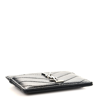 Saint Laurent Grain De Poudre Matelasse Chevron Monogram Credit Card Case Black 4 of 7