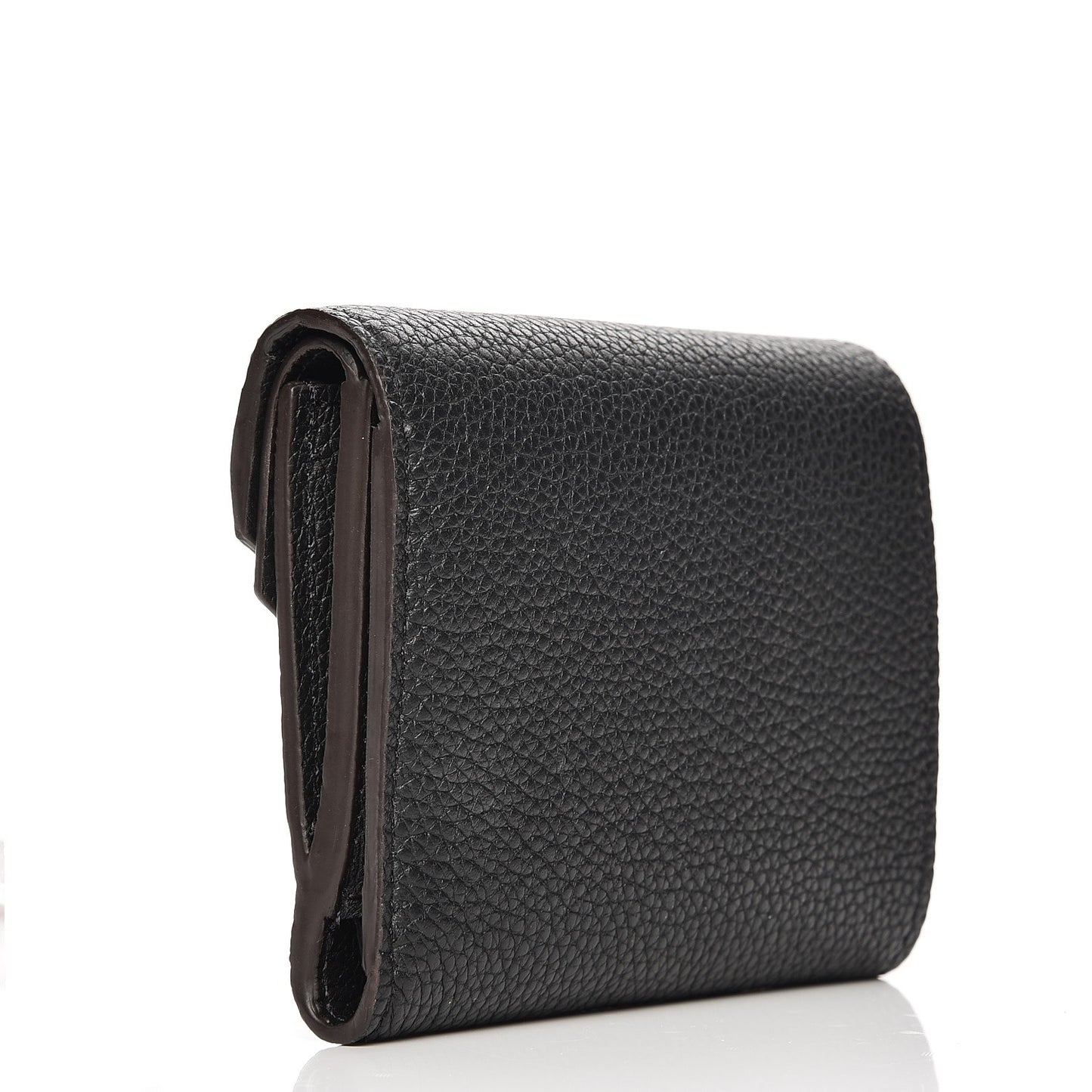 Grained Calfskin Monogram Double V Compact Wallet Black