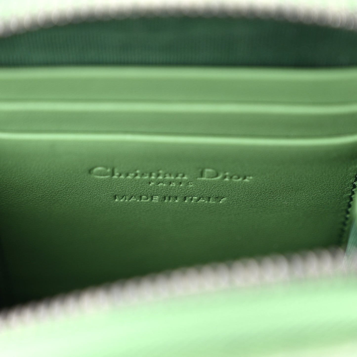 Lambskin Cannage Lady Dior Phone Holder Green