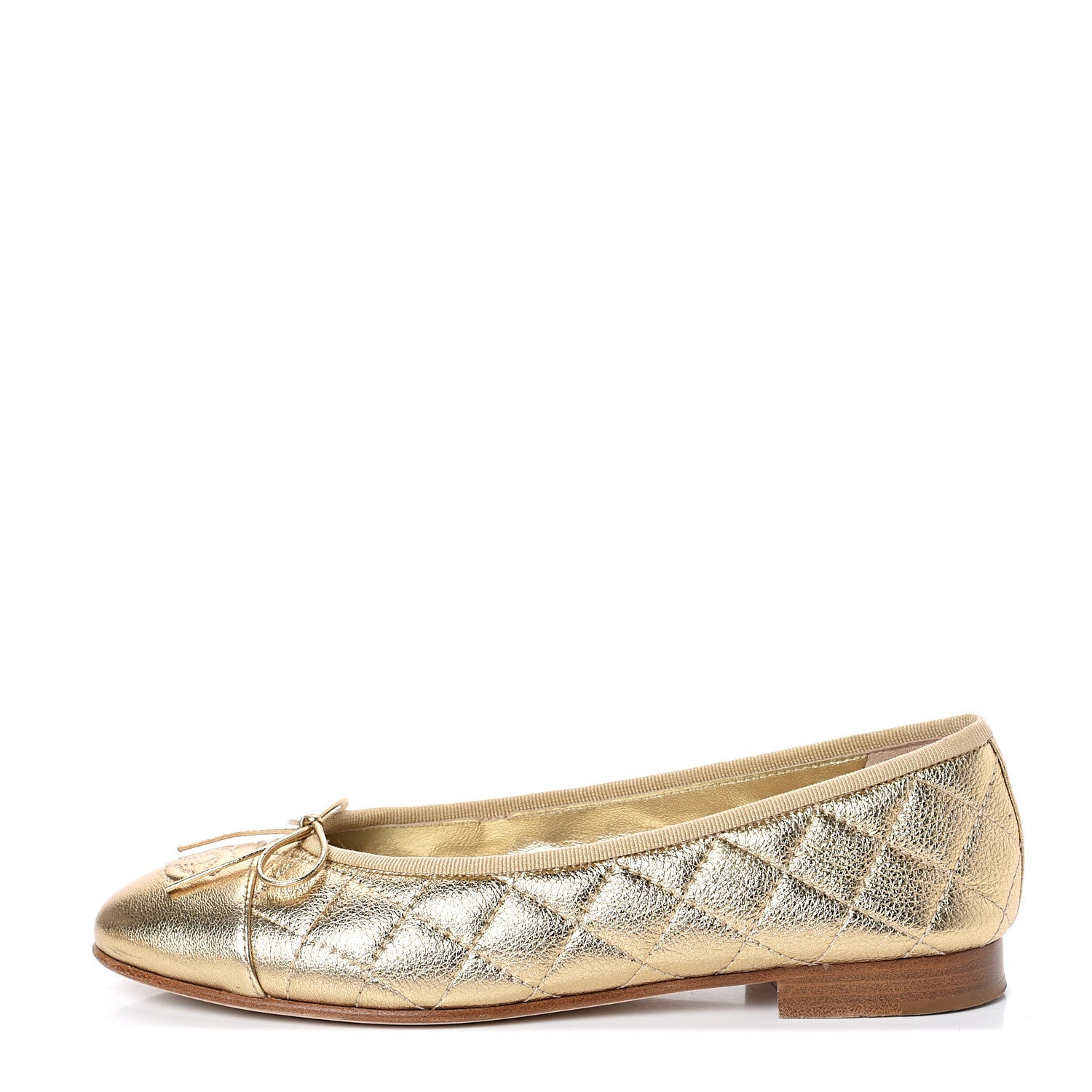 Chanel Metallic Lambskin Quilted Cap Toe Ballerina Flats 37.5 Gold 1 of 11