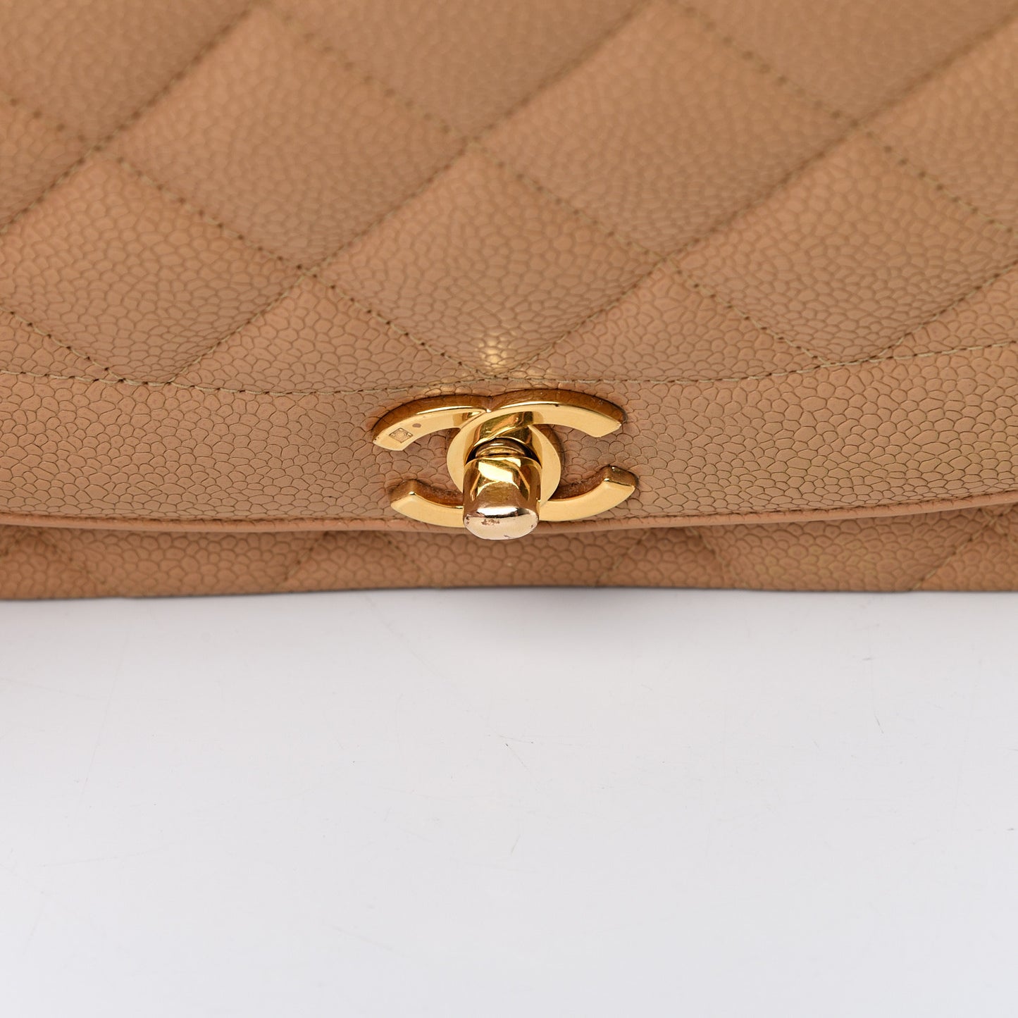 Caviar Quilted Medium Single Flap Beige