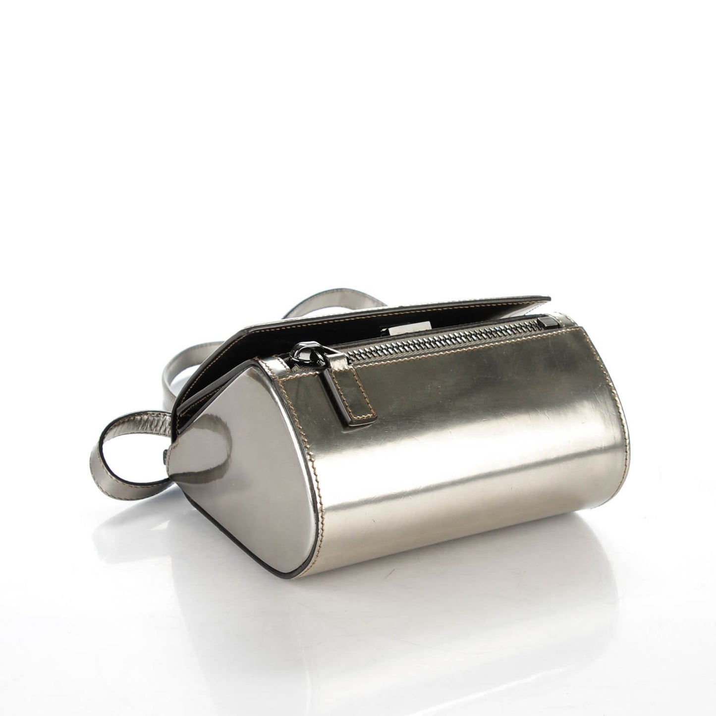 Metallic Calfskin Mini Pandora Box Crossbody Bag Gunmetal