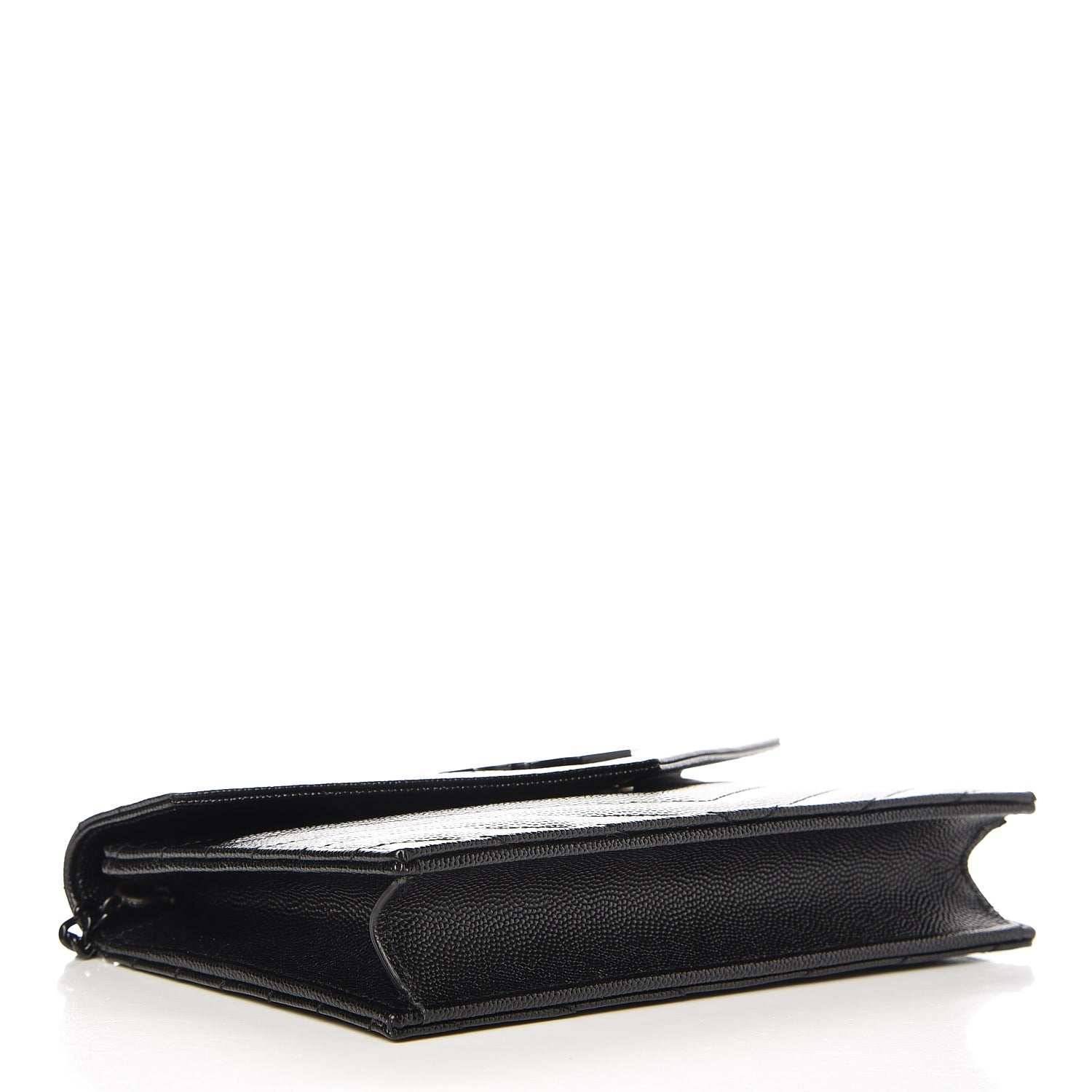 Saint Laurent Grain De Poudre Matelasse Chevron Monogram Envelope Chain Wallet Black 4 of 9