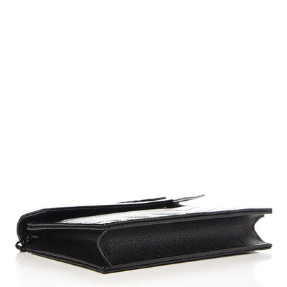 Saint Laurent Grain De Poudre Matelasse Chevron Monogram Envelope Chain Wallet Black 4 of 9