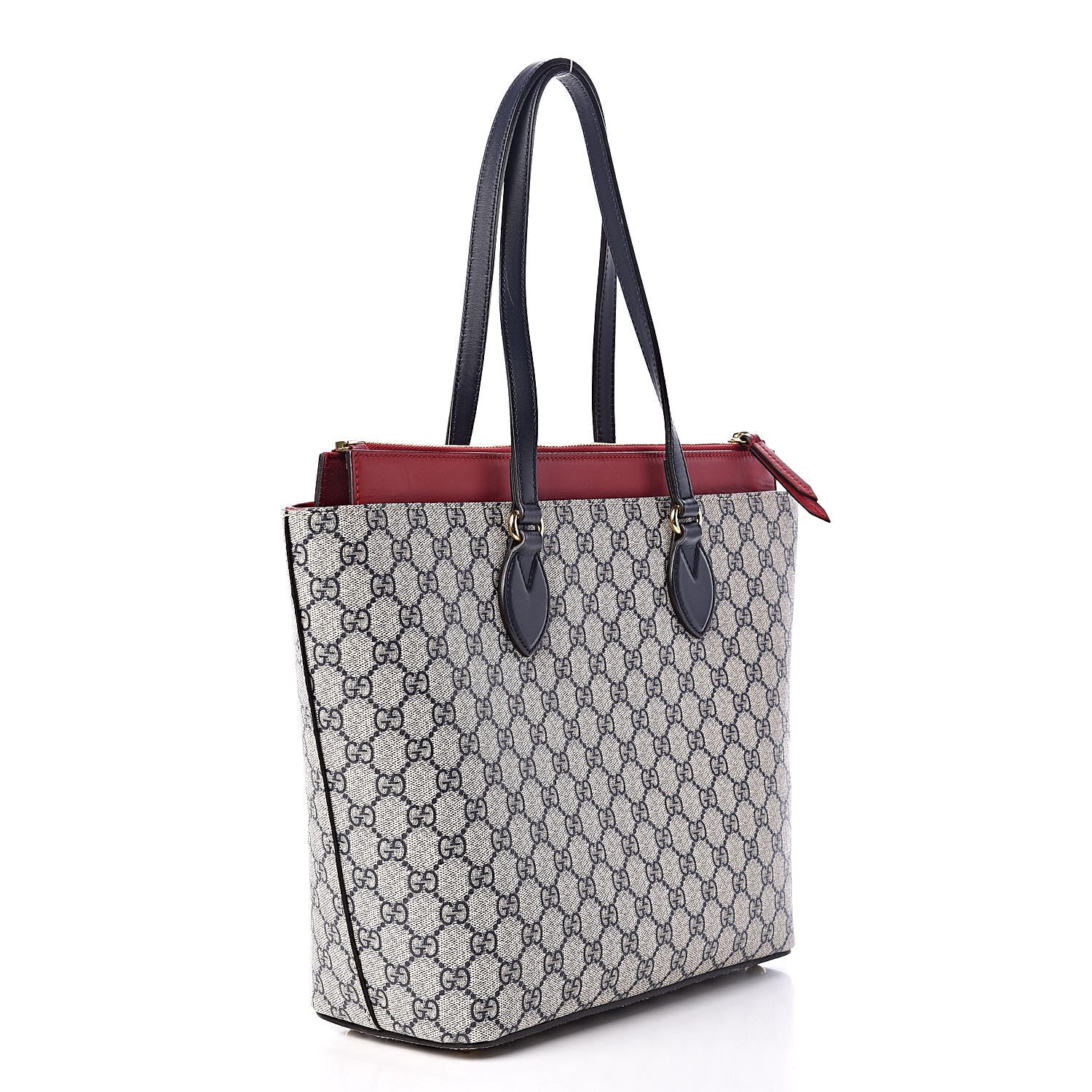 Gucci GG Supreme Monogram Medium Zippered Bucket Tote Beige Blue Hibiscus Red 3 of 11