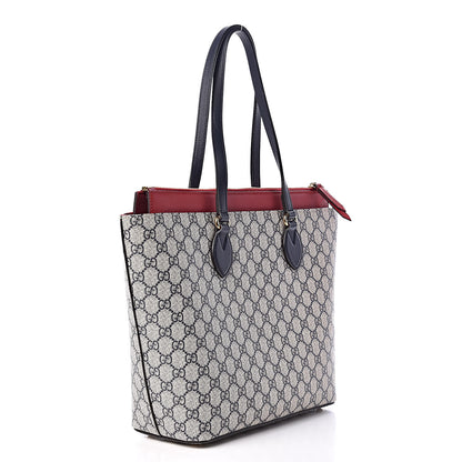 Gucci GG Supreme Monogram Medium Zippered Bucket Tote Beige Blue Hibiscus Red 3 of 11