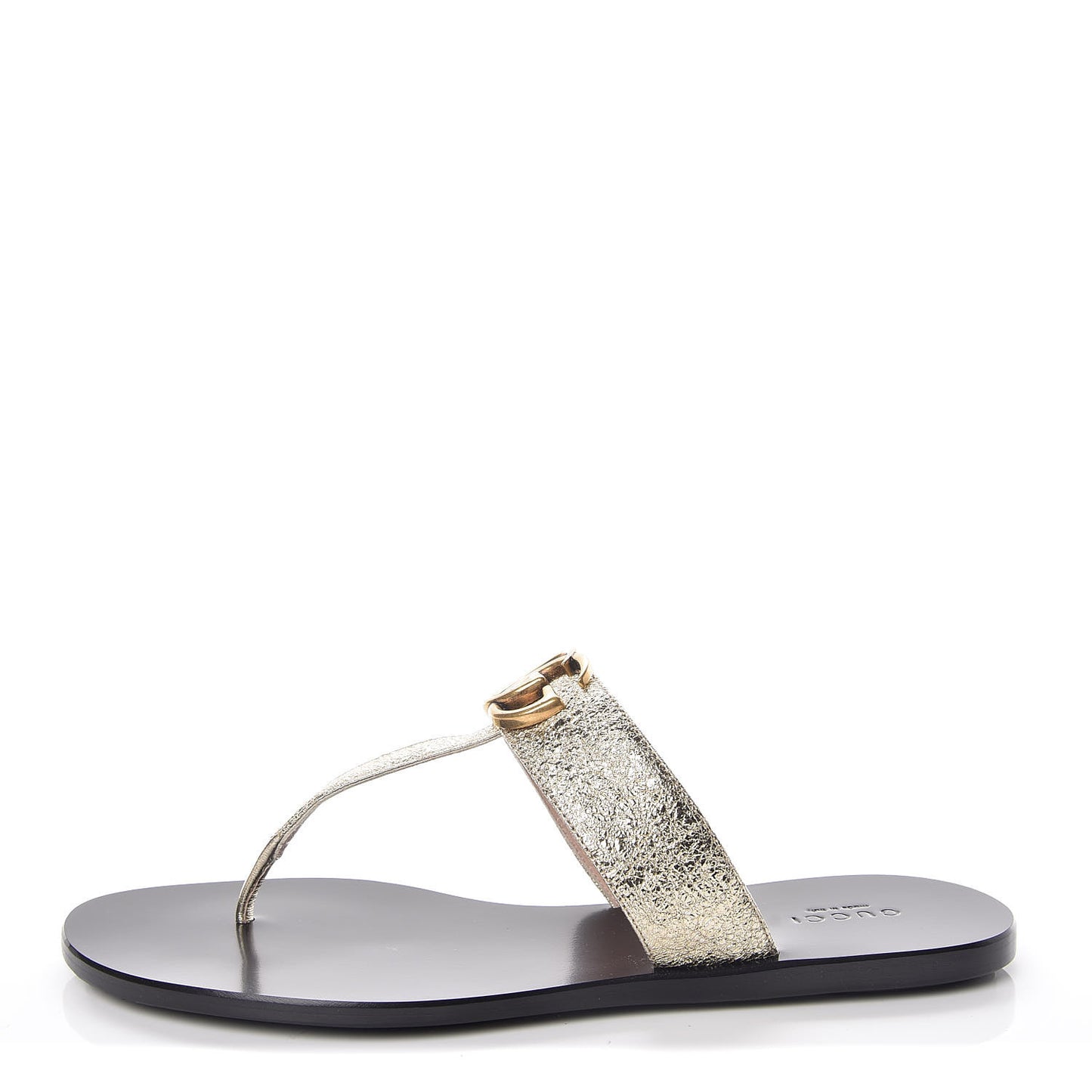 Nappa Silk Galassia GG Marmont Thong Flat Sandals 38.5 Platino