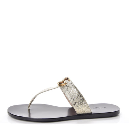 Gucci Nappa Silk Galassia GG Marmont Thong Flat Sandals 38.5 Platino 1 of 9