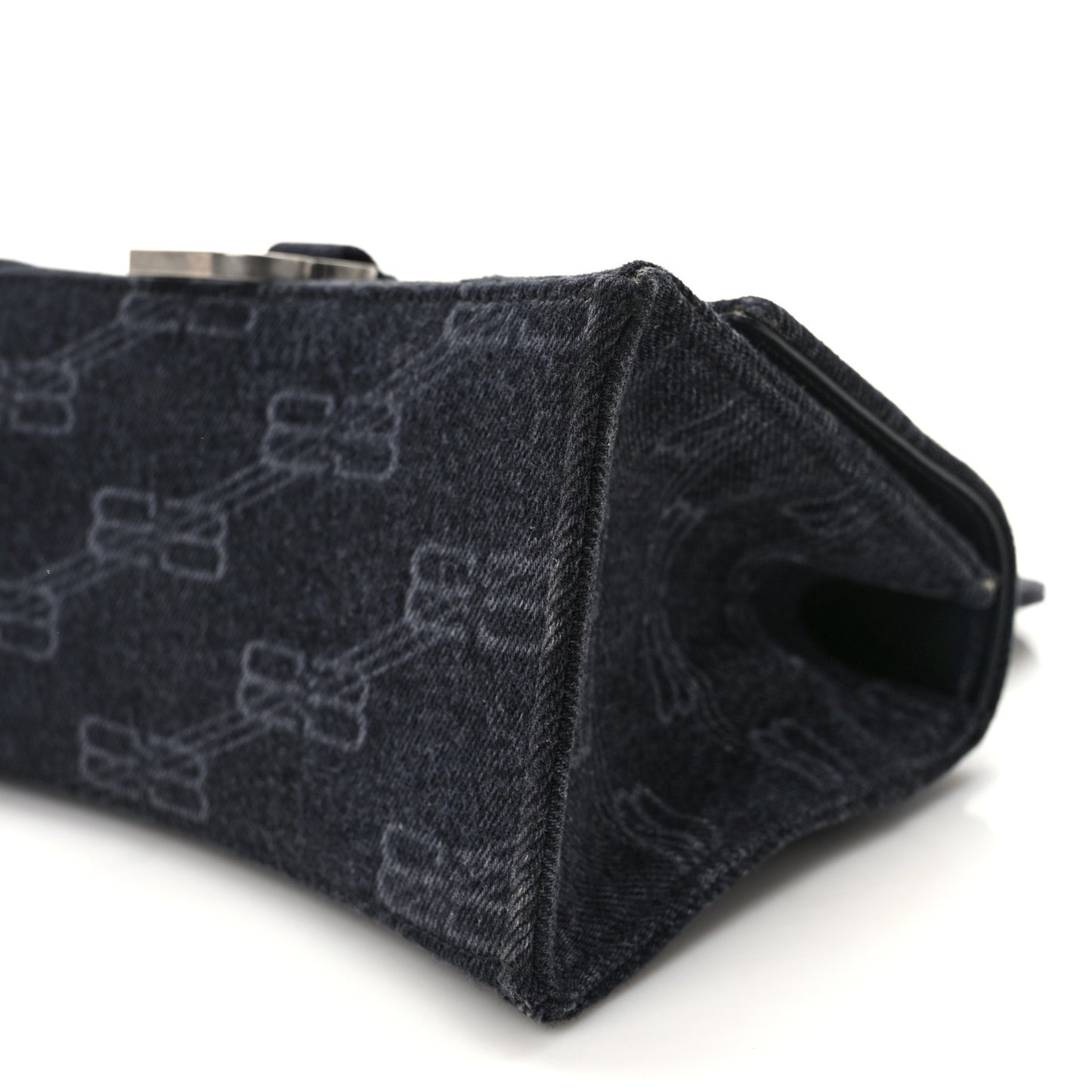 Washed Denim BB Monogram Small Hourglass Top Handle Bag Black