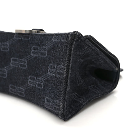 Balenciaga Washed Denim BB Monogram Small Hourglass Top Handle Bag Black 9 of 12