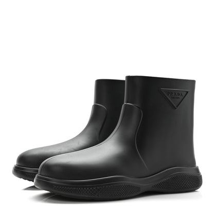 Prada Soft Mellow Rubber Triangle Logo Embossed Womens 25mm Booties 41 Black 3 of 9