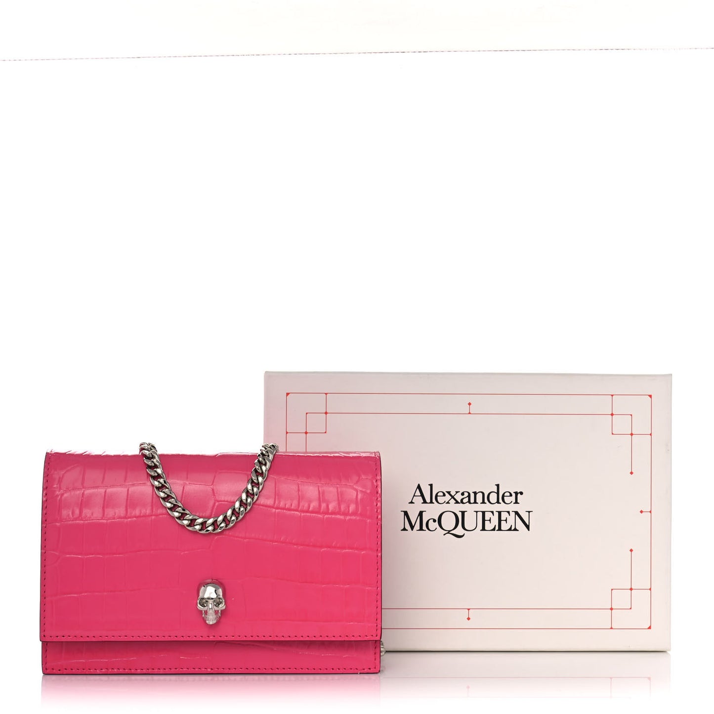 Calfskin Crocodile Embossed Skull Mini Crossbody Bag Pink