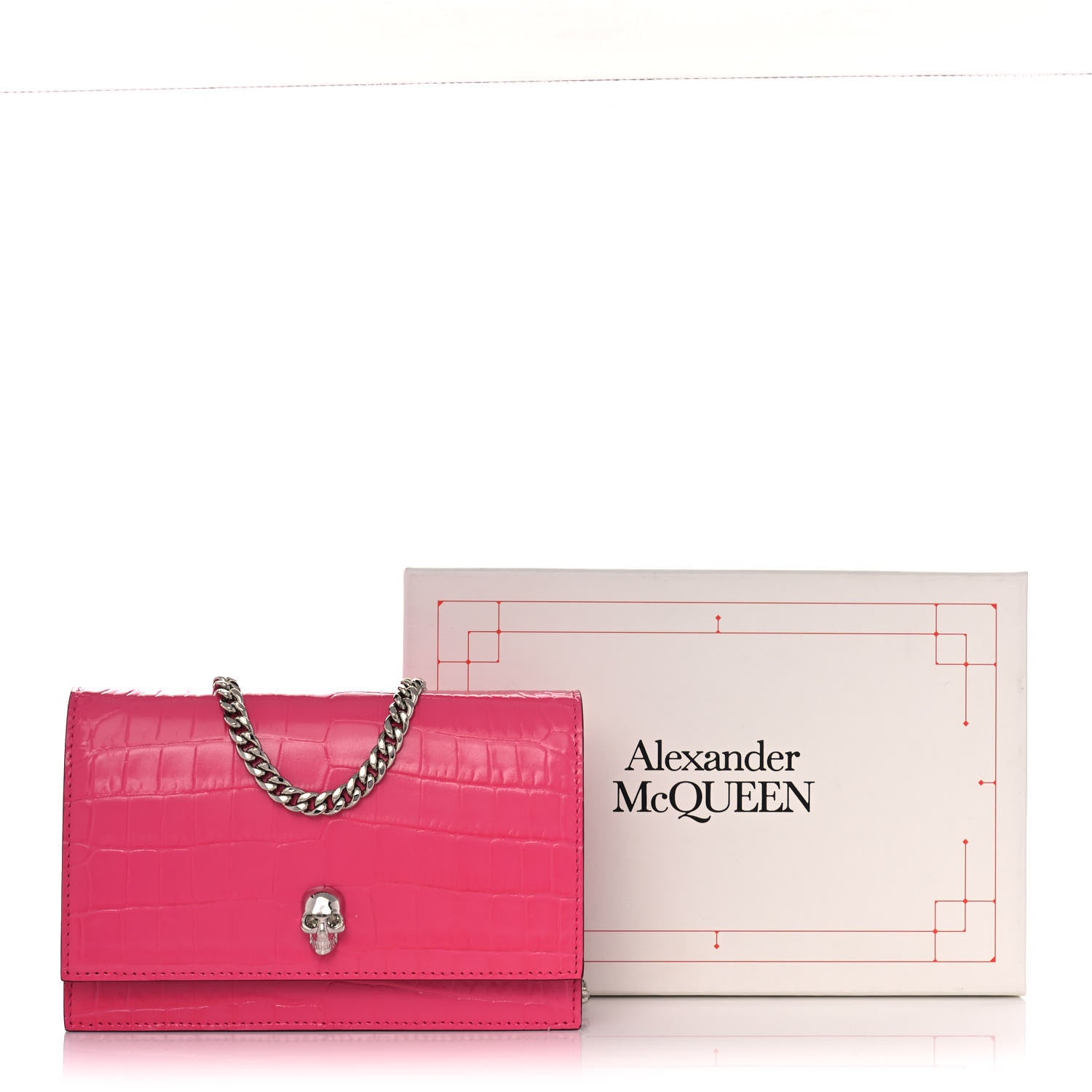 Alexander McQueen Calfskin Crocodile Embossed Skull Mini Crossbody Bag Pink 11 of 11