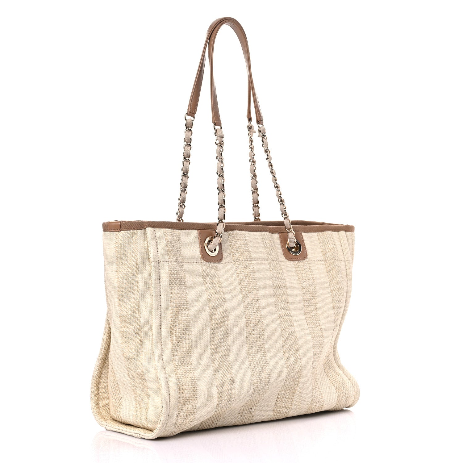 Chanel Mixed Fibers Calfskin Striped Small Deauville Tote Beige 3 of 13