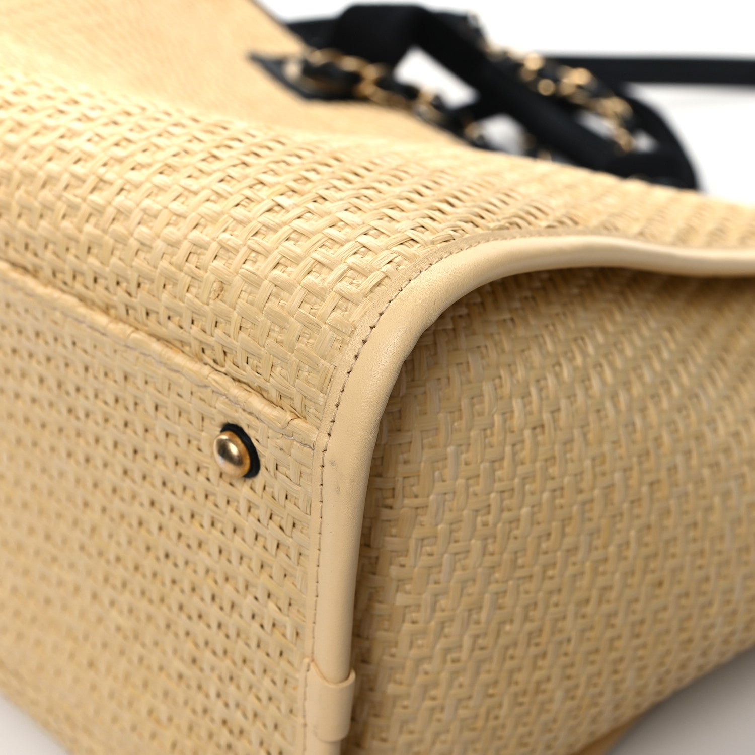 Chanel Straw Raffia Calfskin Chain Medium Deauville Tote Beige Black 12 of 12
