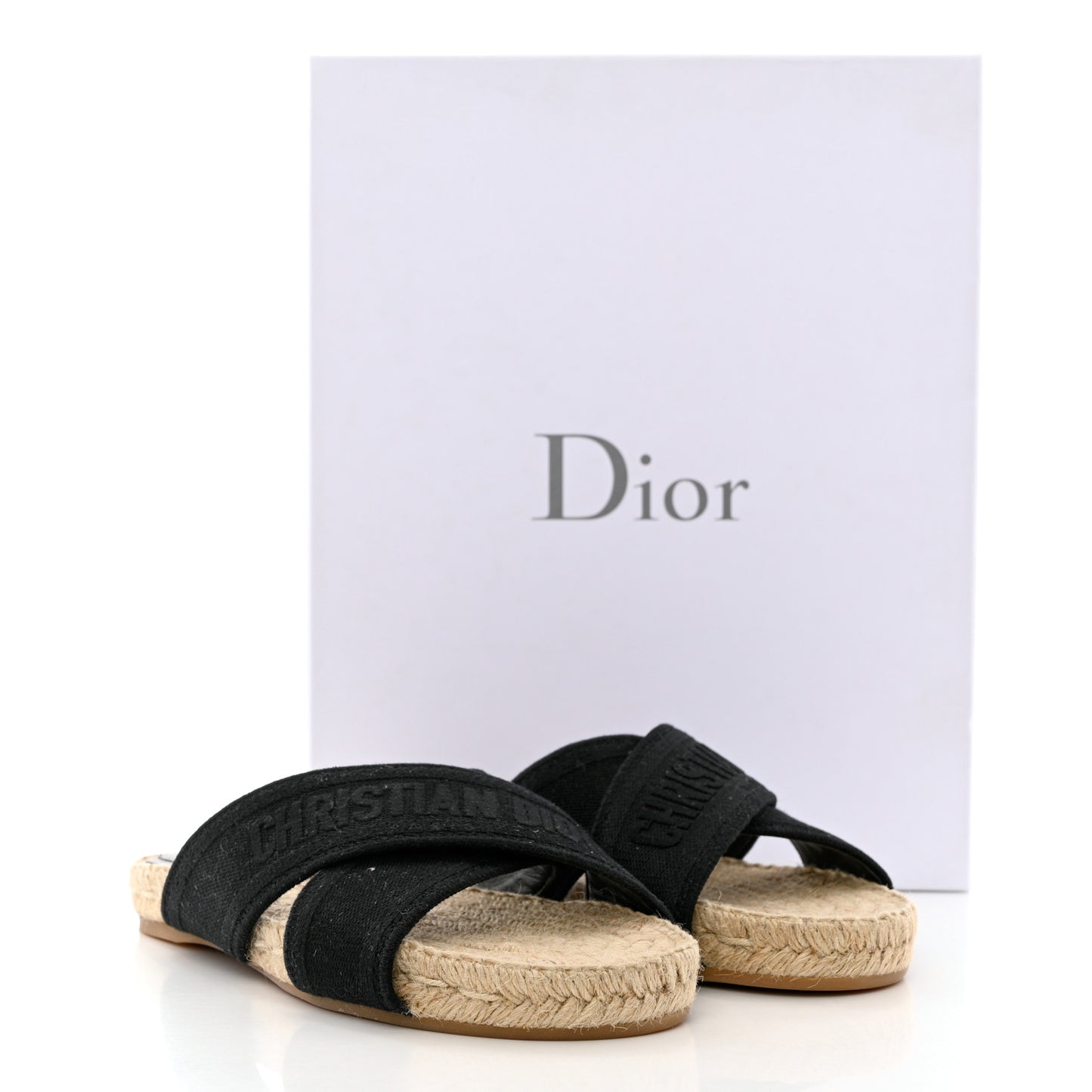 Canvas Embroidered Granville Espadrille Crisscross Flat Slide Sandals 36 Black