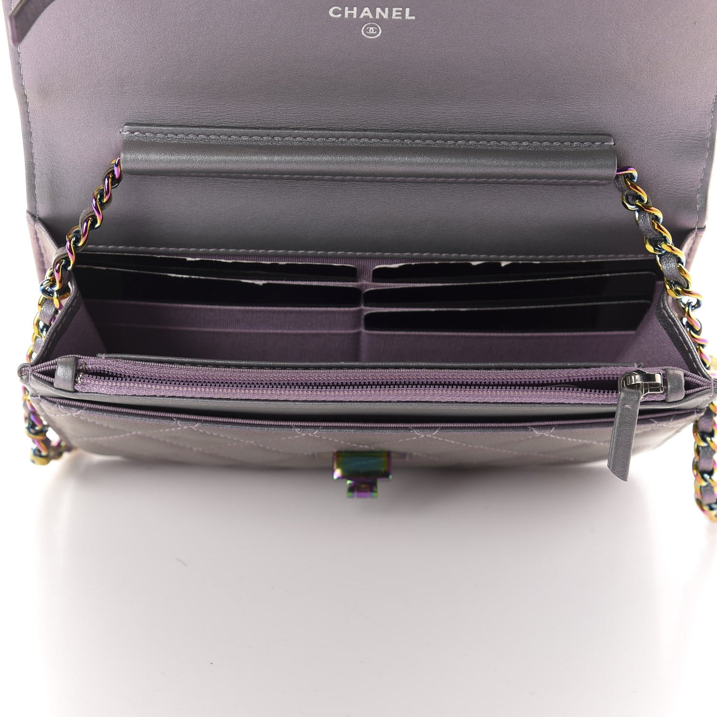Iridescent Lambskin Quilted Reissue Wallet On Chain WOC Light Purple