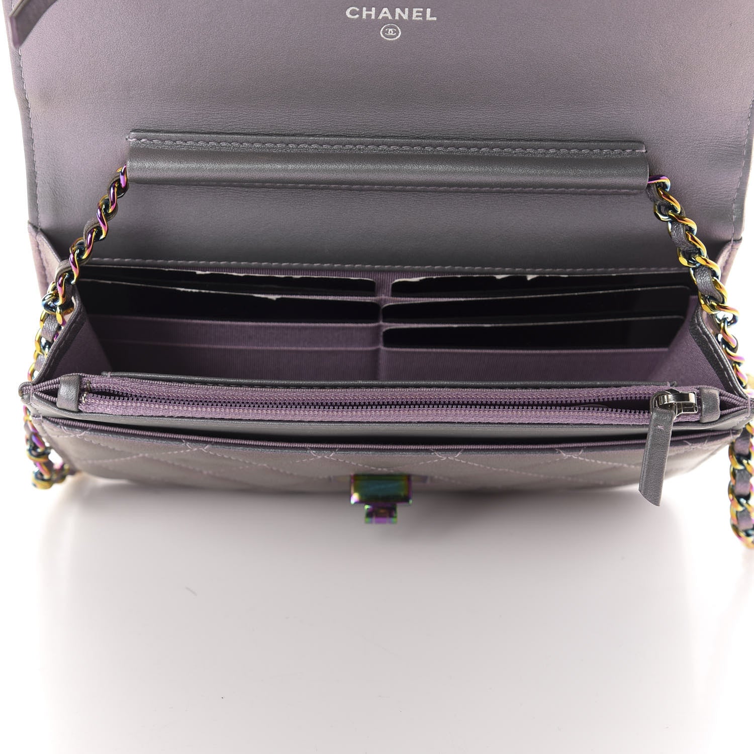 Chanel Iridescent Lambskin Quilted Reissue Wallet On Chain WOC Light Purple 4 of 13