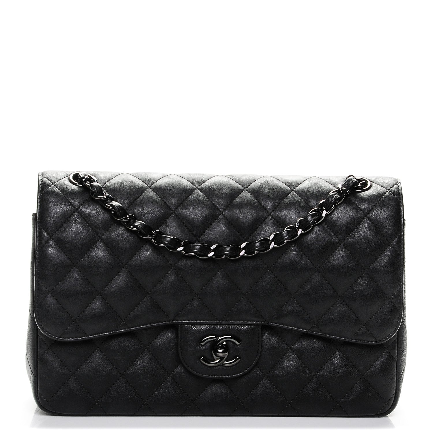 Chanel Crumpled Calfskin Quilted Jumbo Double Flap So Black 1 of 7
