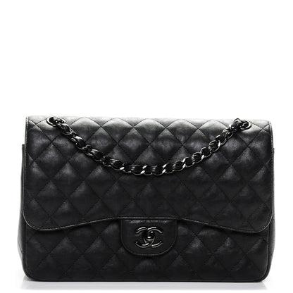 Chanel Crumpled Calfskin Quilted Jumbo Double Flap So Black 1 of 7
