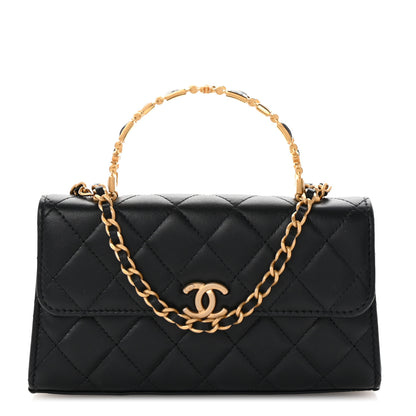 Chanel Lambskin Enamel Quilted Top Handle Flap Phone Holder With Chain Black 1 of 10