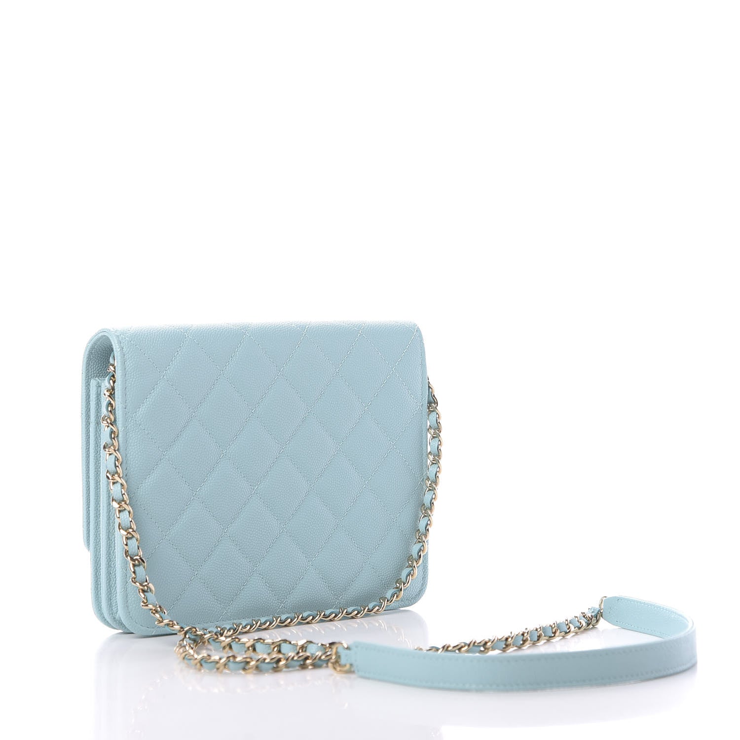 Chanel Caviar Quilted Square Wallet On Chain WOC Light Blue 3 of 9