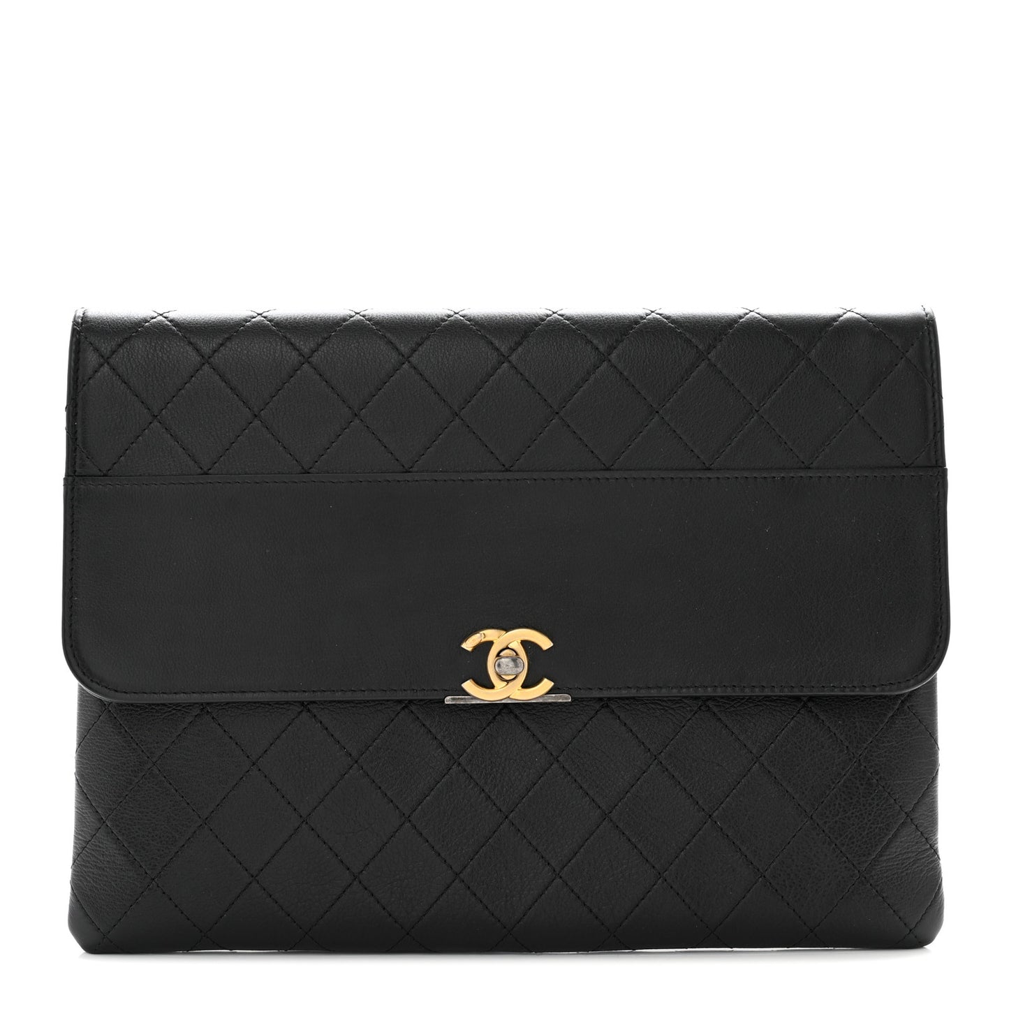 Calfskin Quilted CC Flap Clutch Black