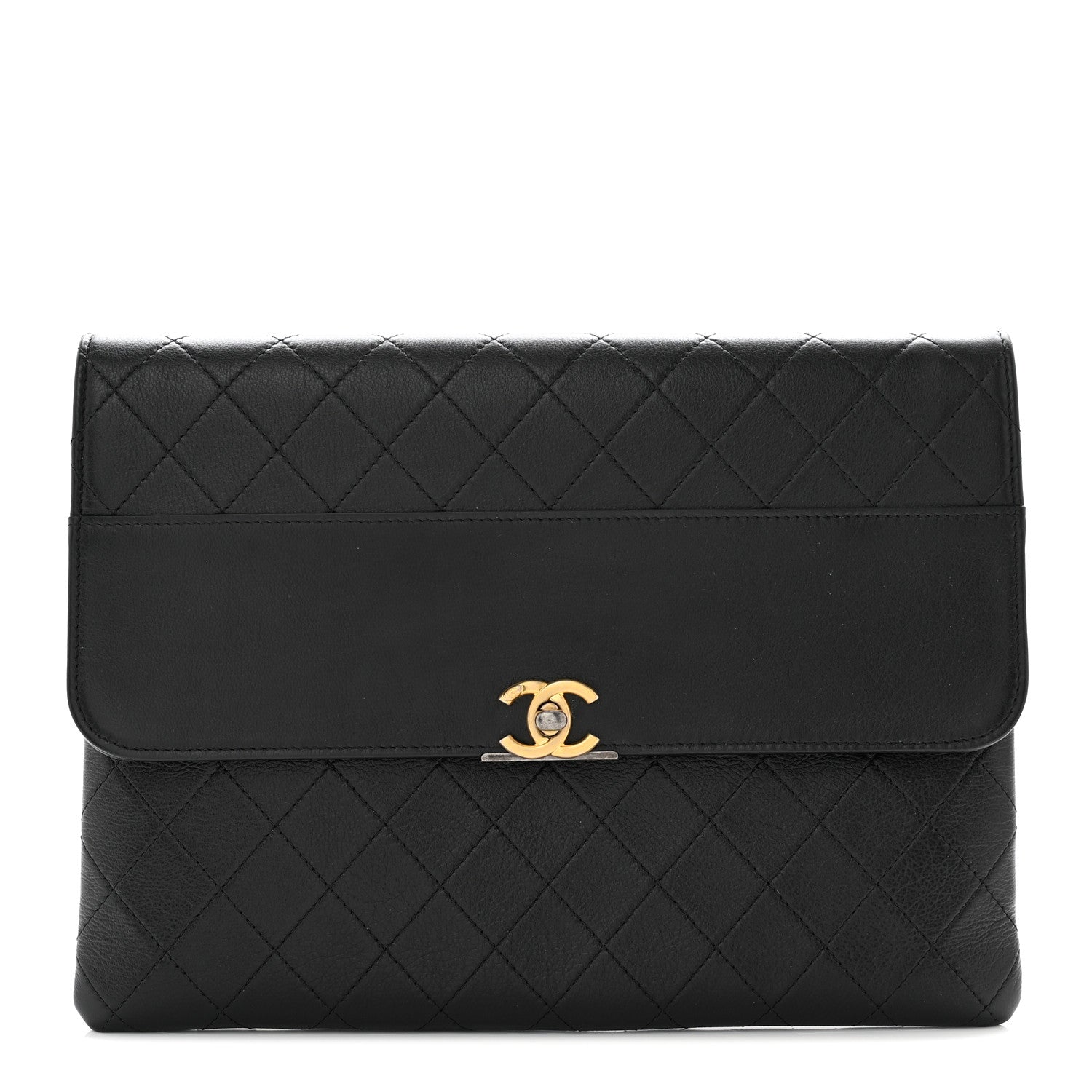 Chanel Calfskin Quilted CC Flap Clutch Black 1 of 8