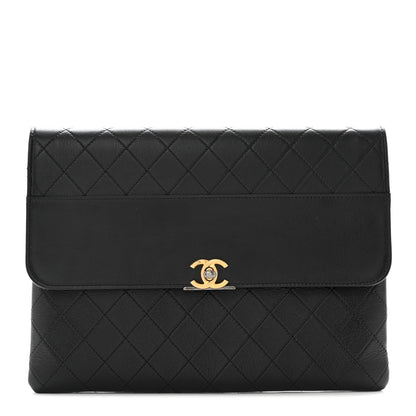 Chanel Calfskin Quilted CC Flap Clutch Black 1 of 8