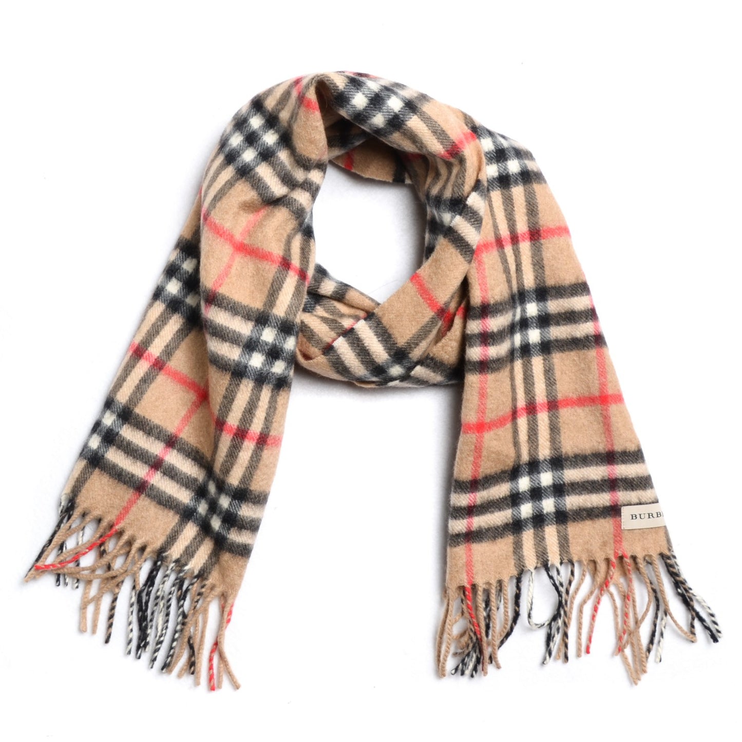 Lambswool Check Fringe Scarf Camel