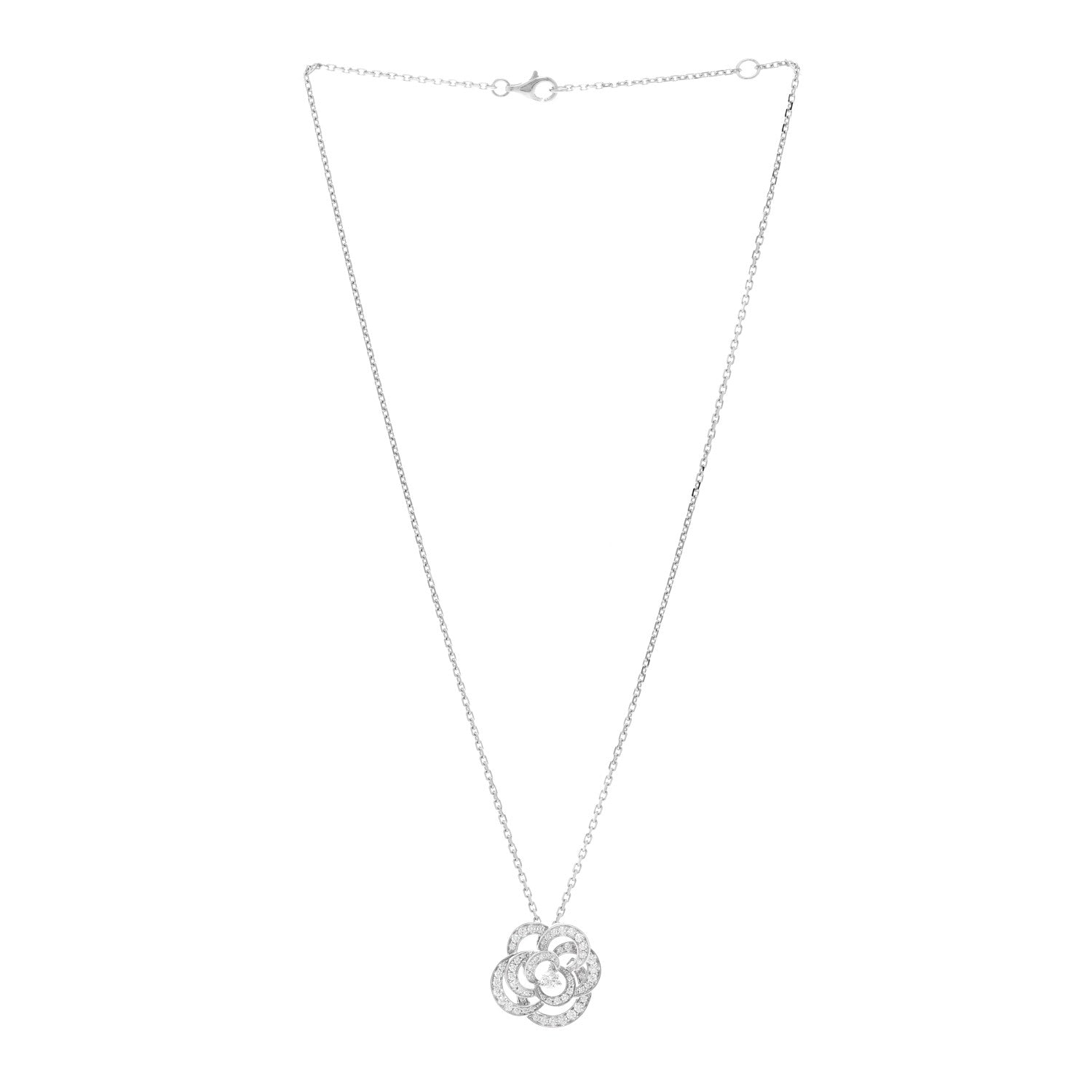 Chanel 18K White Gold Diamond Small Fil De Camelia Pendant Necklace 3 of 5