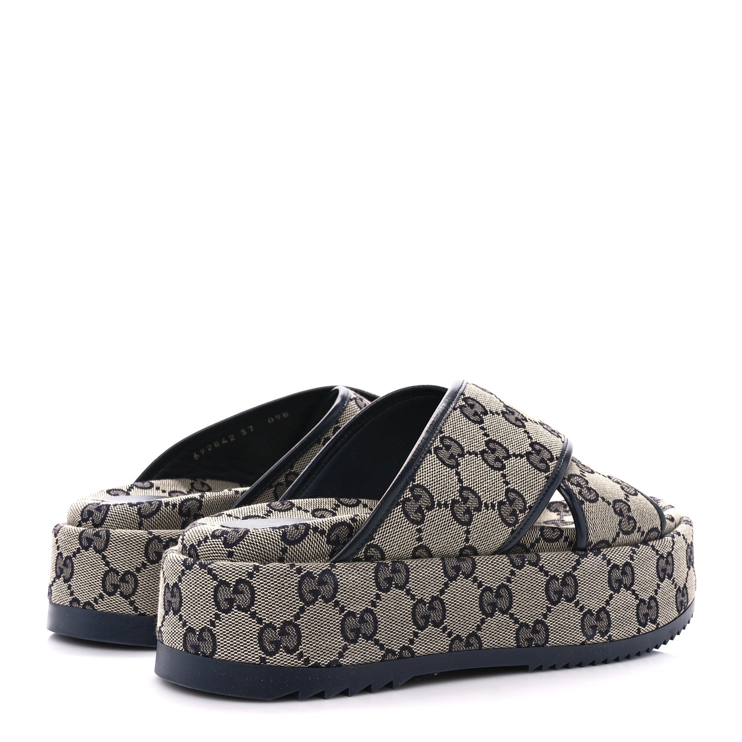 Gucci Monogram Criss Cross Platform Slide Sandals 37 Beige Blue 4 of 9