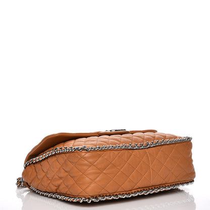 Chanel Washed Lambskin Chain Around Maxi Flap Bag Dark Beige 4 of 18