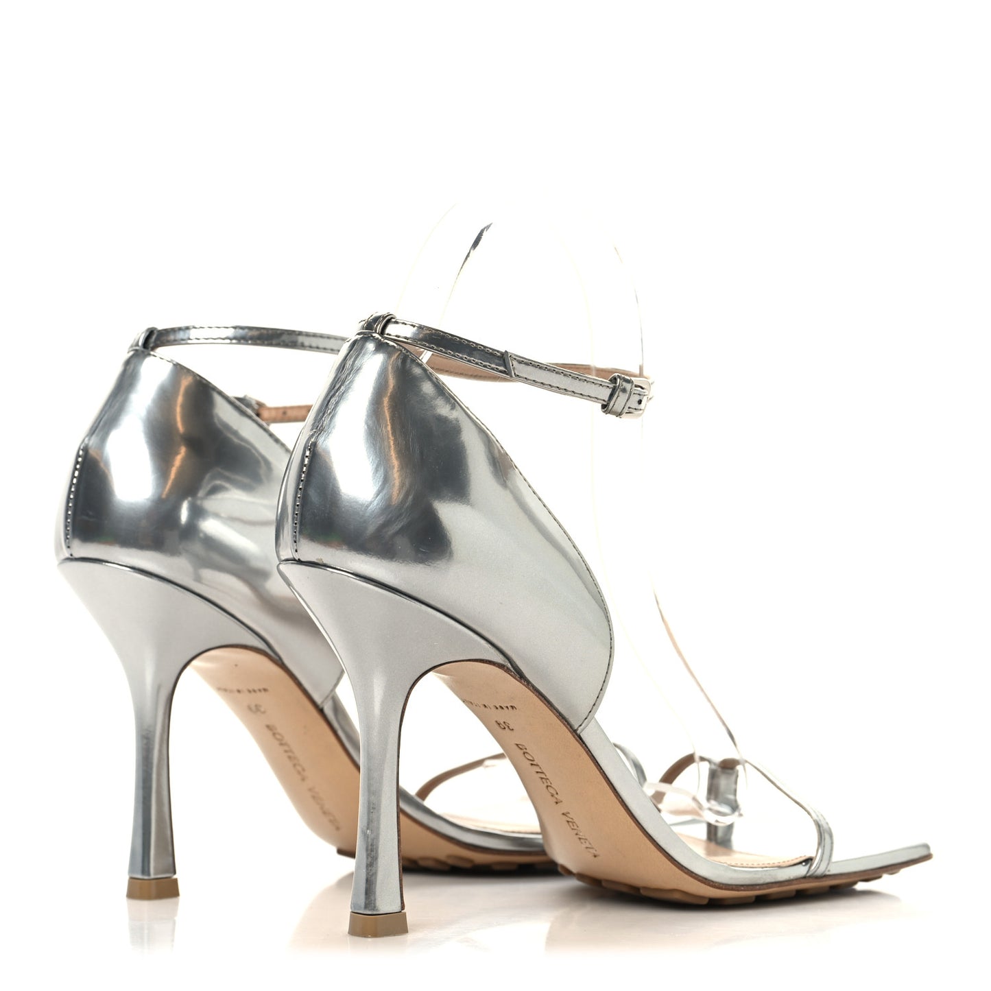 Mirror Calfskin Stretch 90mm Sandals 39 Silver