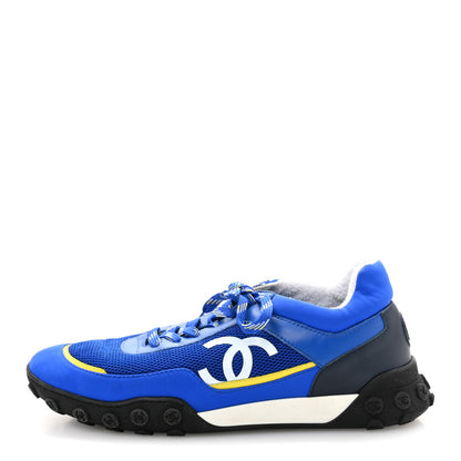 Chanel Calfskin Mesh Lycra Womens Logo Sneakers 38.5 Royal Blue 1 of 10