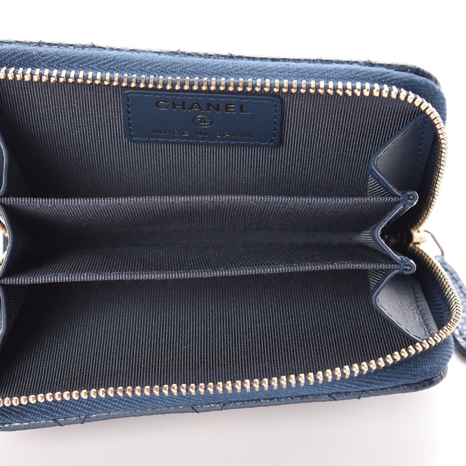 Chanel Metallic Caviar Quilted Zip Coin Purse Dark Blue 10 of 16