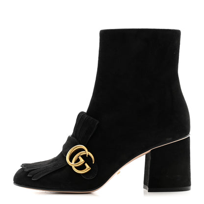 Gucci Kid Scamosciato GG Marmont Fringe 75mm Ankle Boots 38 Black 1 of 11