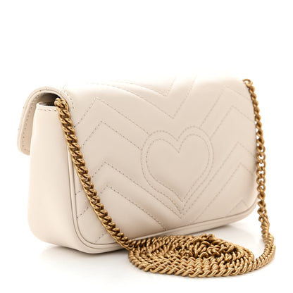 Gucci Calfskin Matelasse Super Mini GG Marmont Shoulder Bag White 2 of 11